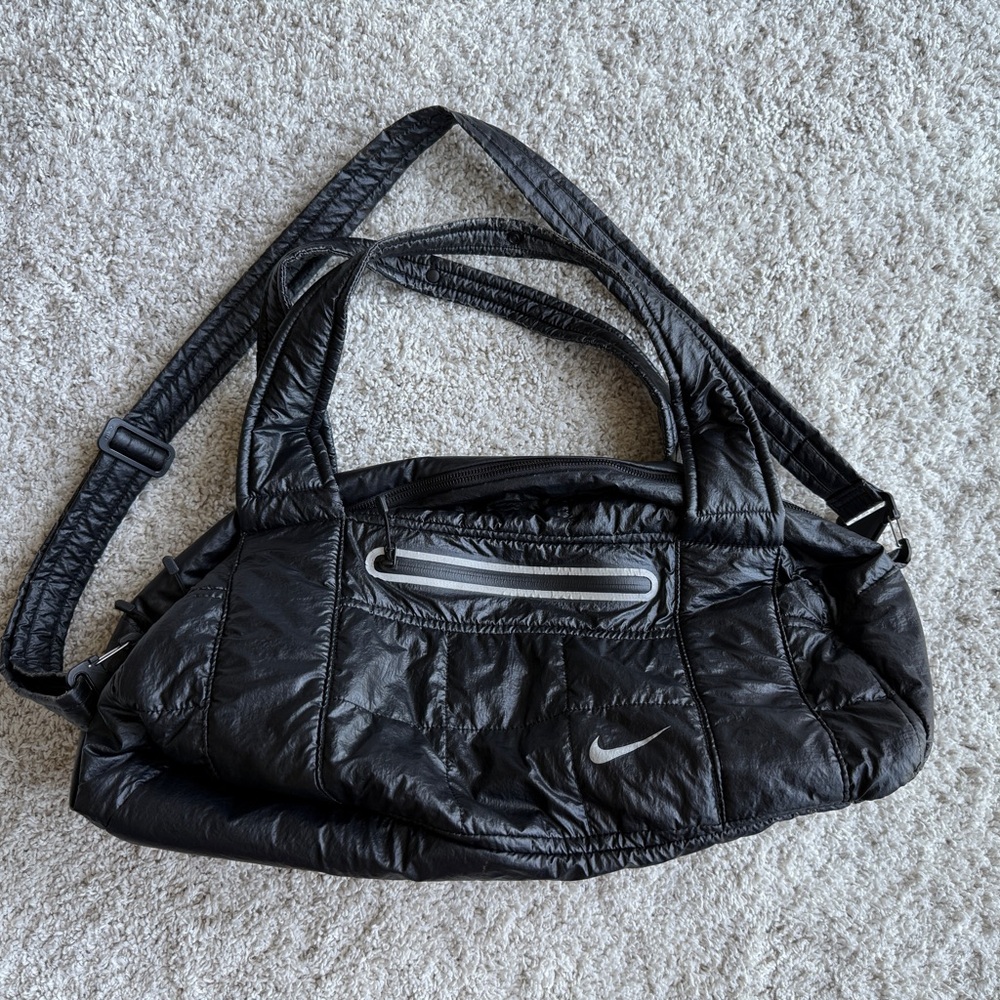 Nike Black Puff Gym Bag with Neon Reddish Orange Interior